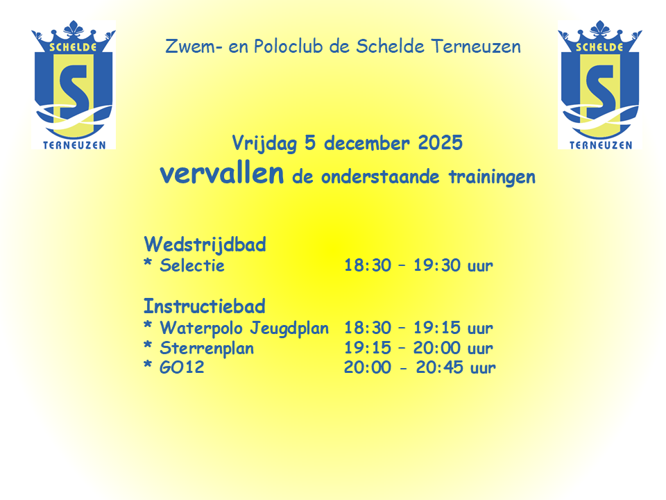 Vervallen trainingen 5 december 2025