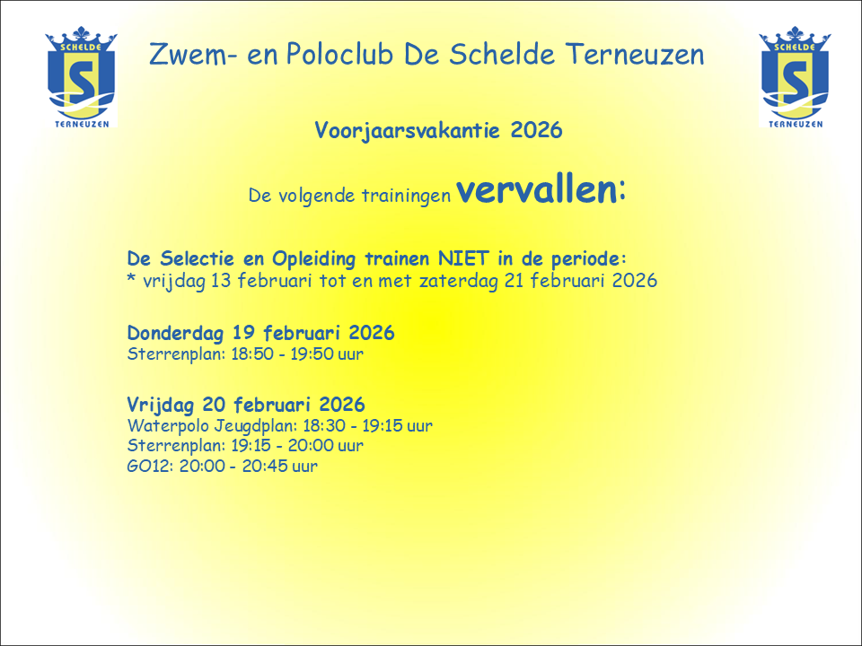 Vervallen trainingen voorjaarsvakantie