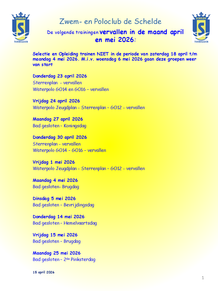 Vervallen trainingen april/mei